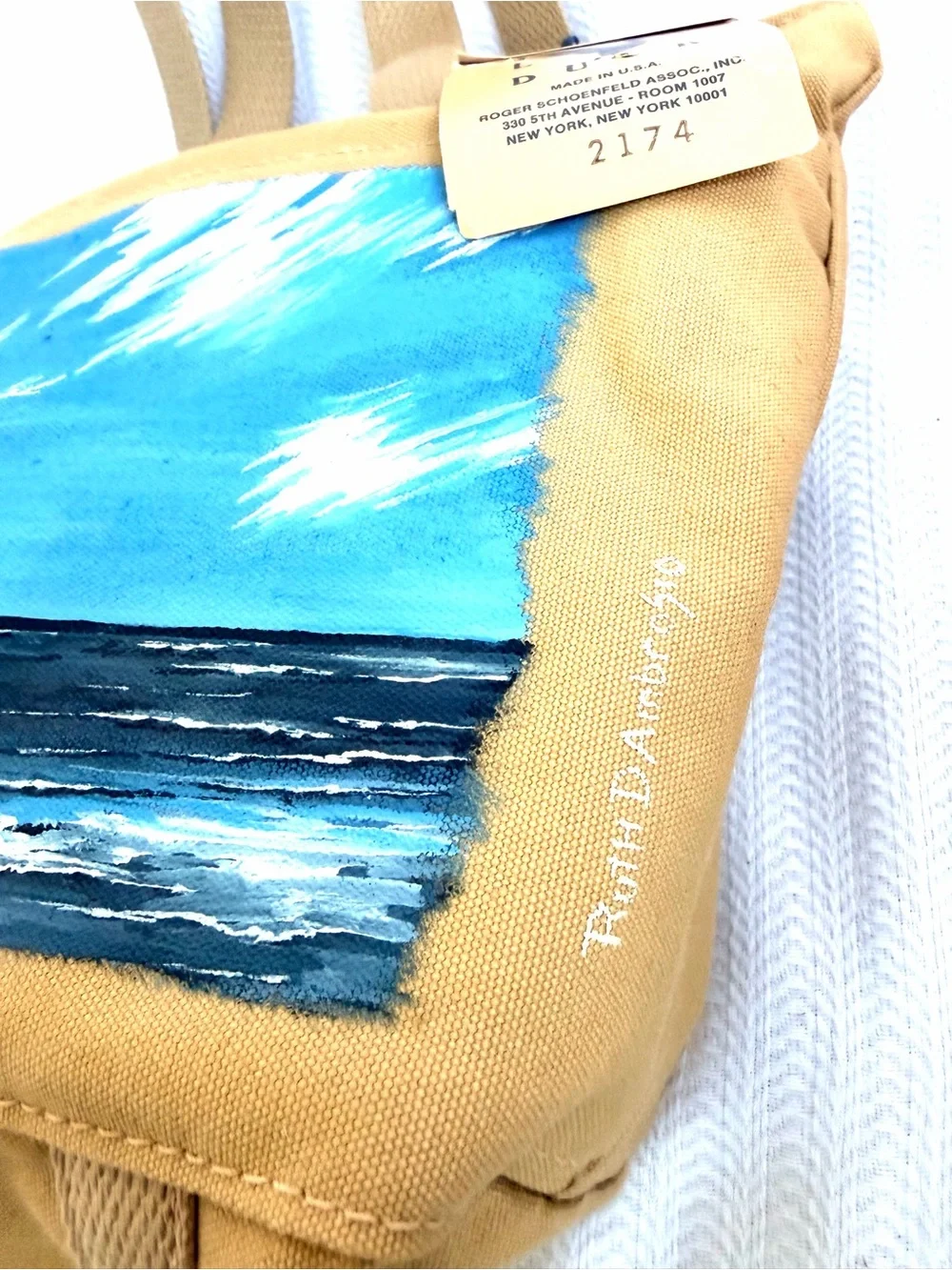 NWT! Collectible Original Ruth D’Ambrosio Painted Tote Lighthouse Coastal Motif